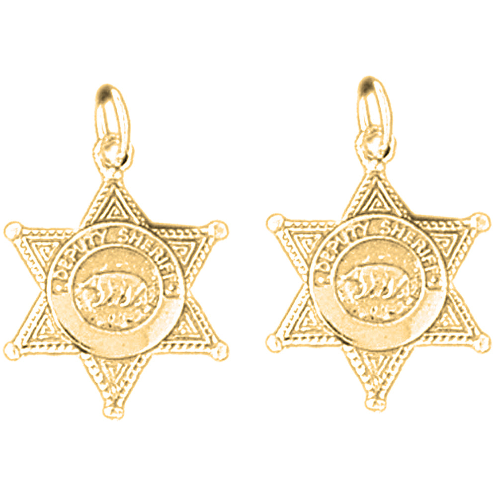 Yellow Gold-plated Silver 22mm Police Badge Earrings