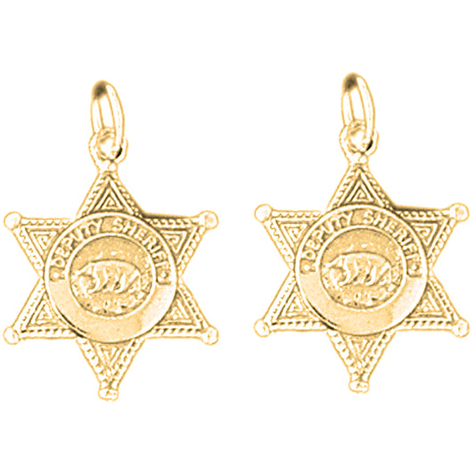 Yellow Gold-plated Silver 22mm Police Badge Earrings