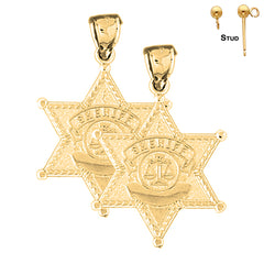 Pendientes con insignia de sheriff de oro de 14 quilates o 18 quilates