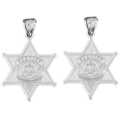 Sterling Silver 34mm Sheriff Badge Earrings