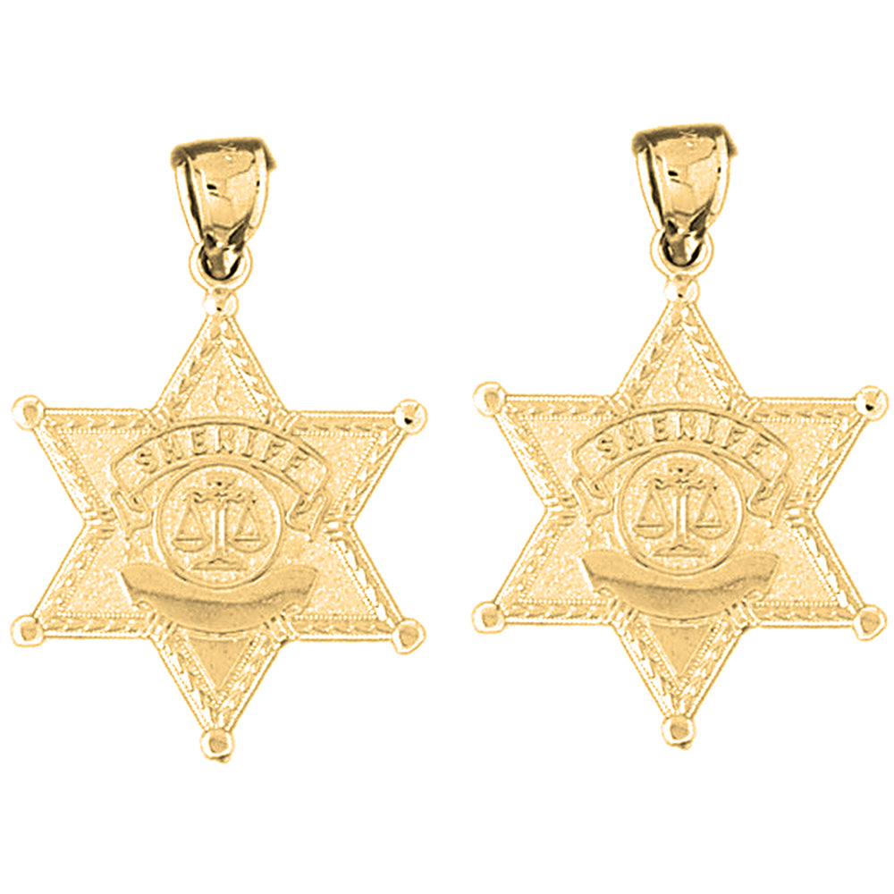 Yellow Gold-plated Silver 34mm Sheriff Badge Earrings