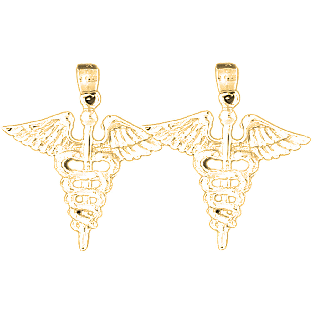 Yellow Gold-plated Silver 28mm Caduceus Earrings