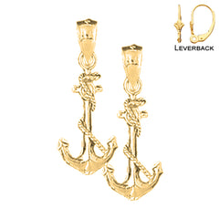 Sterling Silver 25mm Anchor With Rope Earrings (White or Yellow Gold Plated)