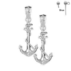 Sterling Silver 25mm Anchor With Rope Earrings (White or Yellow Gold Plated)