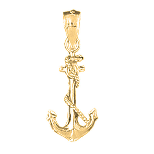 14K or 18K Gold Anchor With Rope Pendant