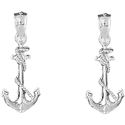 Sterling Silver 25mm Anchor With Rope Earrings