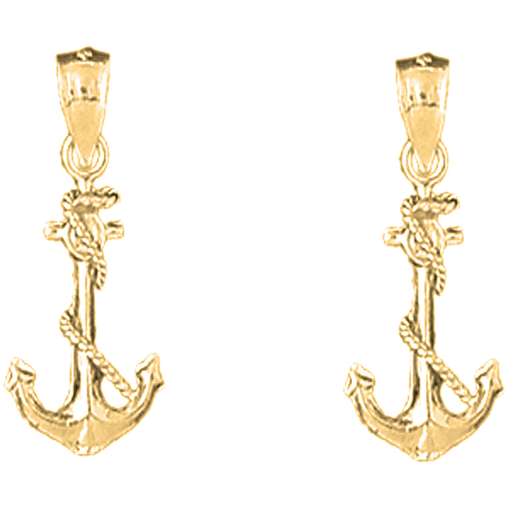 Yellow Gold-plated Silver 25mm Anchor With Rope Earrings