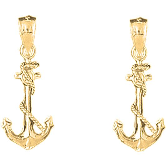 14K or 18K Gold 25mm Anchor With Rope Earrings
