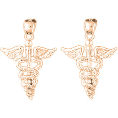 14K or 18K Gold 26mm Caduceus Earrings