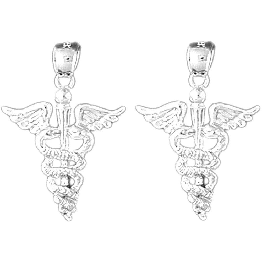 14K or 18K Gold 26mm Caduceus Earrings