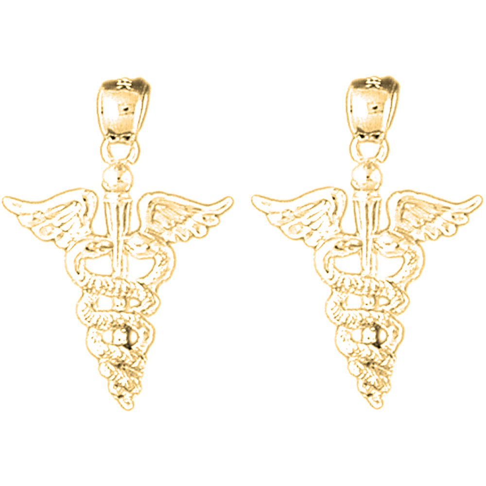 14K or 18K Gold 26mm Caduceus Earrings