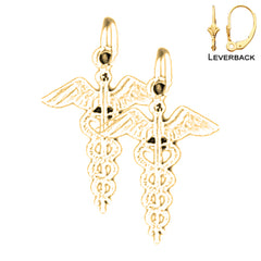 Sterling Silver 22mm Caduceus Earrings (White or Yellow Gold Plated)