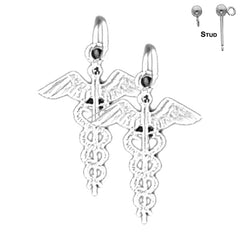 Pendientes de caduceo de plata de ley de 22 mm (chapados en oro blanco o amarillo)