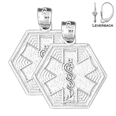 Sterling Silver 21mm Hexagon Star of Life Symbol Earrings (White or Yellow Gold Plated)