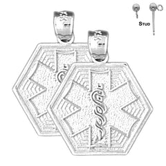 Sterling Silver 21mm Hexagon Star of Life Symbol Earrings (White or Yellow Gold Plated)