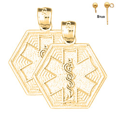 Sterling Silver 21mm Hexagon Star of Life Symbol Earrings (White or Yellow Gold Plated)