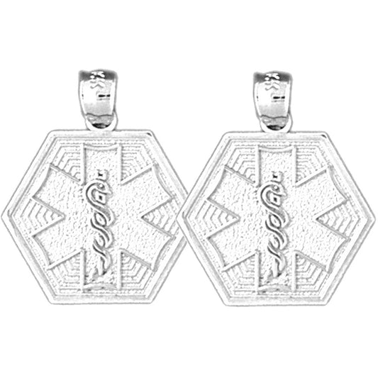 Sterling Silver 21mm Hexagon Star of Life Symbol Earrings