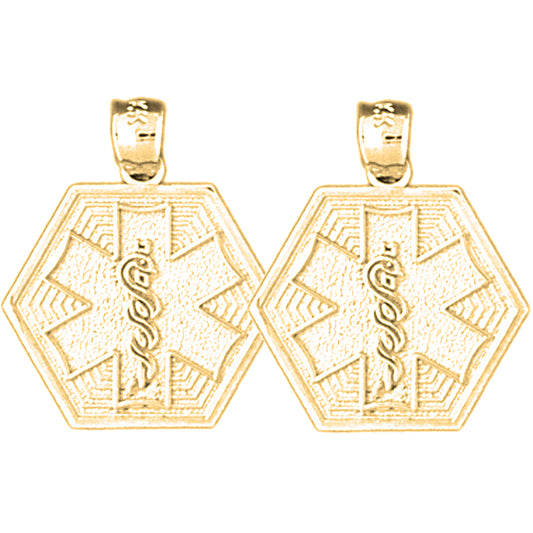 Yellow Gold-plated Silver 21mm Hexagon Star of Life Symbol Earrings