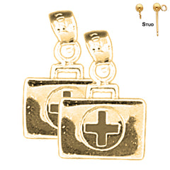 Sterling Silver 17mm 3D Medical Bag Earrings (White or Yellow Gold Plated)