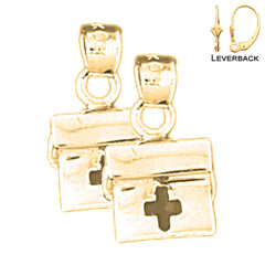 Sterling Silver 16mm 3D Medical Bag Earrings (White or Yellow Gold Plated)