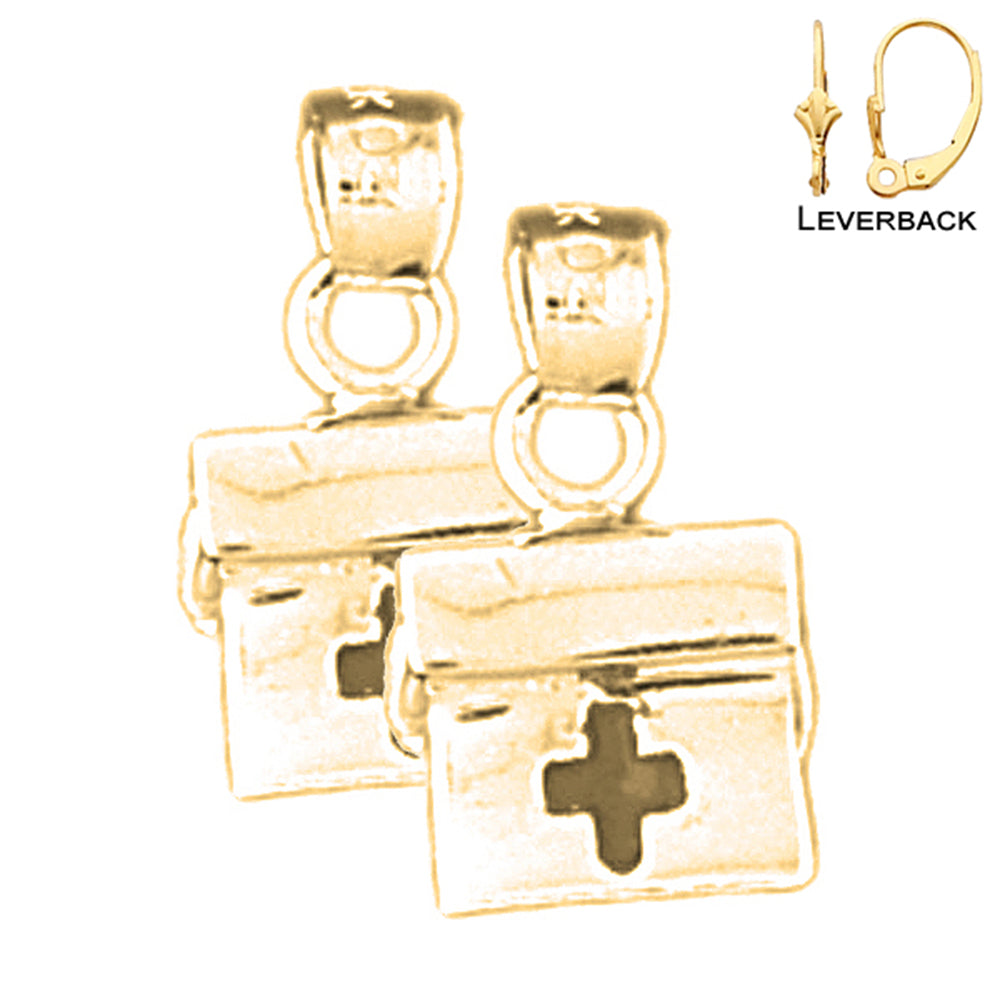 Pendientes de bolsa médica 3D de oro de 14 quilates o 18 quilates