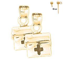Sterling Silver 16mm 3D Medical Bag Earrings (White or Yellow Gold Plated)