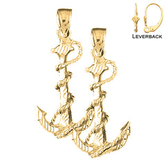 Sterling Silver 32mm Anchor With Rope 3D Earrings (White or Yellow Gold Plated)