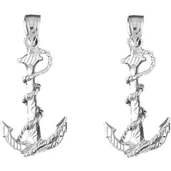 14K or 18K Gold 32mm Anchor With Rope 3D Earrings