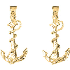 Yellow Gold-plated Silver 32mm Anchor With Rope 3D Earrings