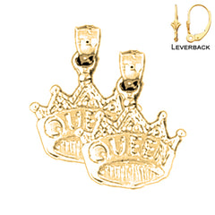 Sterling Silver 18mm Queen Crown Earrings (White or Yellow Gold Plated)