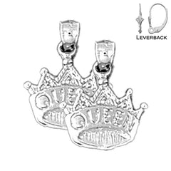 Sterling Silver 18mm Queen Crown Earrings (White or Yellow Gold Plated)