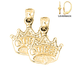 14K oder 18K Gold 18mm Königin Krone Ohrringe