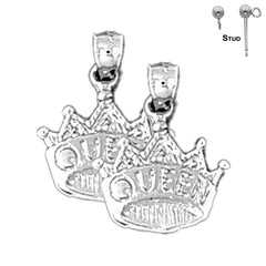 Pendientes de corona de reina de plata de ley de 18 mm (chapados en oro blanco o amarillo)