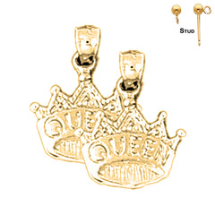 Sterling Silver 18mm Queen Crown Earrings (White or Yellow Gold Plated)