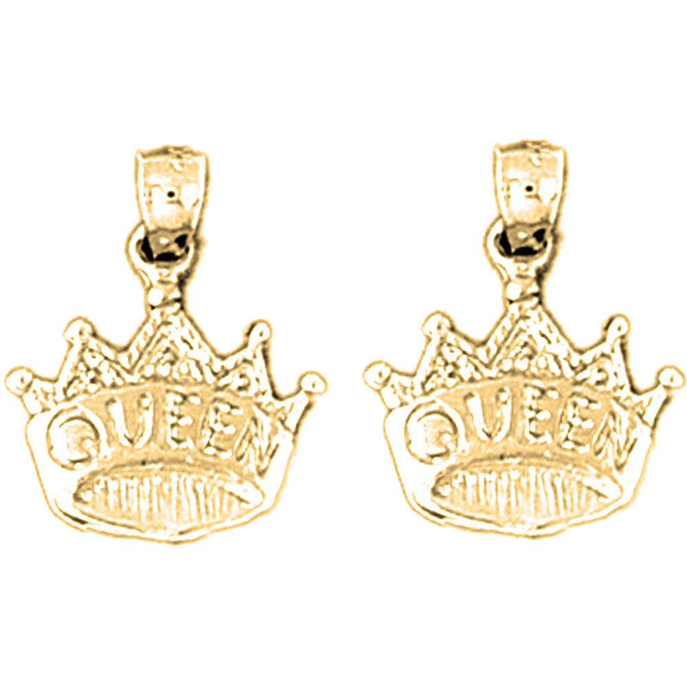 14K or 18K Gold 18mm Queen Crown Earrings