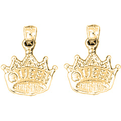 Yellow Gold-plated Silver 18mm Queen Crown Earrings