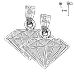 Sterling Silver 18mm Diamond Earrings (White or Yellow Gold Plated)