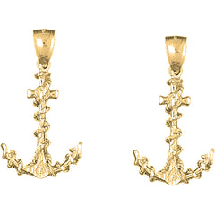 Yellow Gold-plated Silver 36mm Anchor With Rope 3D Earrings