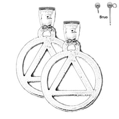 Sterling Silver 24mm Triangle in Circle Earrings (White or Yellow Gold Plated)