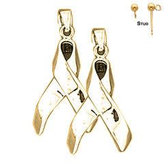 Sterling Silver 27mm 3D Cancer Awareness Ribbon Earrings (White or Yellow Gold Plated)