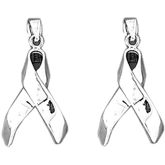Sterling Silver 27mm 3D Cancer Awareness Ribbon Earrings