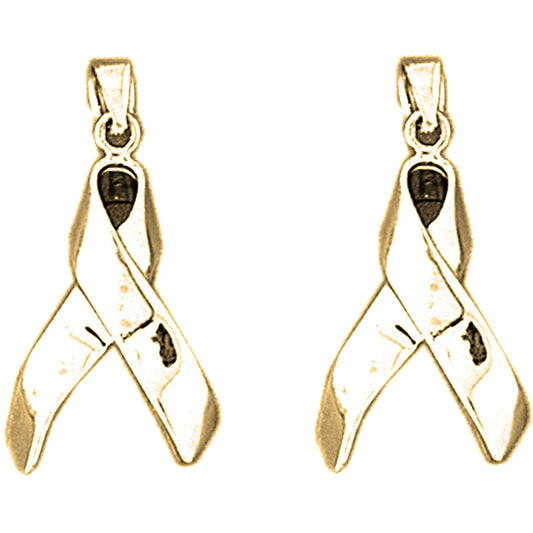 Yellow Gold-plated Silver 27mm 3D Cancer Awareness Ribbon Earrings