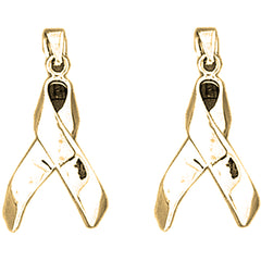 Yellow Gold-plated Silver 27mm 3D Cancer Awareness Ribbon Earrings