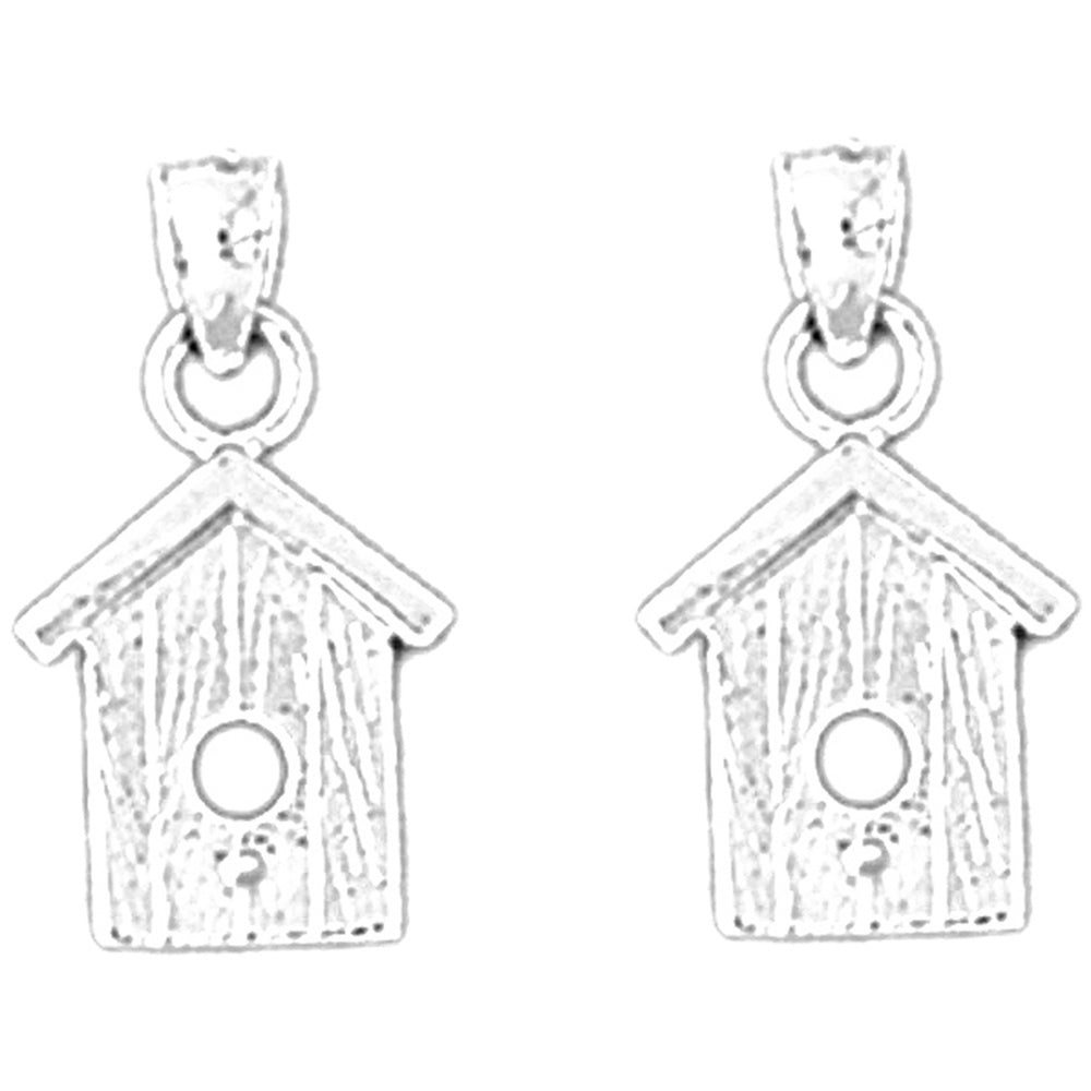 Sterling Silver 19mm Bird House Earrings