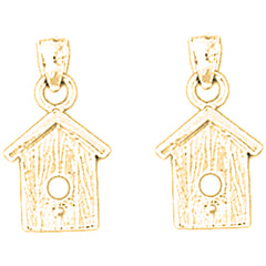 Yellow Gold-plated Silver 19mm Bird House Earrings