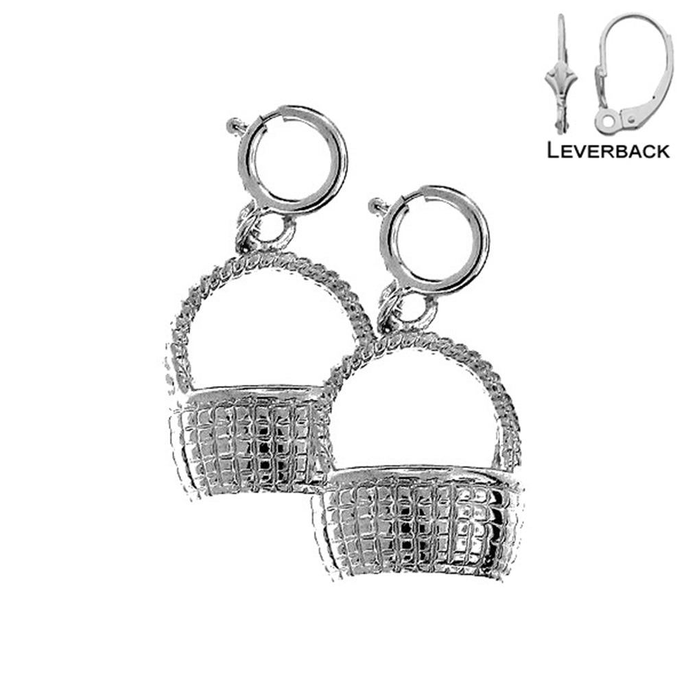 Sterling Silver 17mm 3D Basket Earrings (White or Yellow Gold Plated)