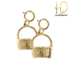 Sterling Silver 17mm 3D Basket Earrings (White or Yellow Gold Plated)