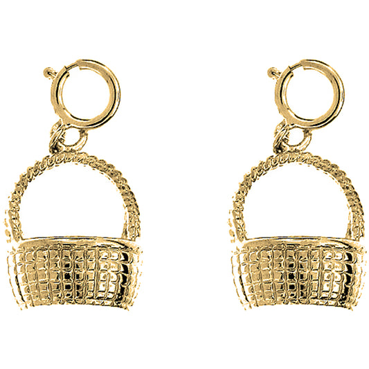 Yellow Gold-plated Silver 17mm 3D Basket Earrings