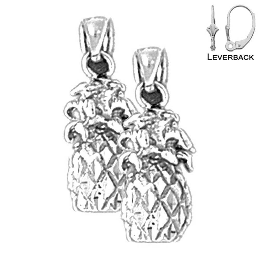 Sterling Silver 21mm Pineapple Earrings (White or Yellow Gold Plated)