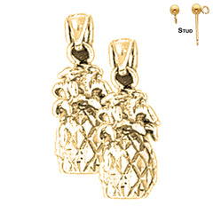 Sterling Silver 21mm Pineapple Earrings (White or Yellow Gold Plated)